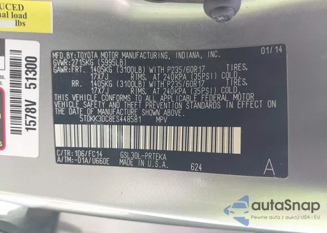 2014 Toyota Sienna Le V6 8 Passenger из США, поврежденный, VIN 5TDKK3DC8ES448581